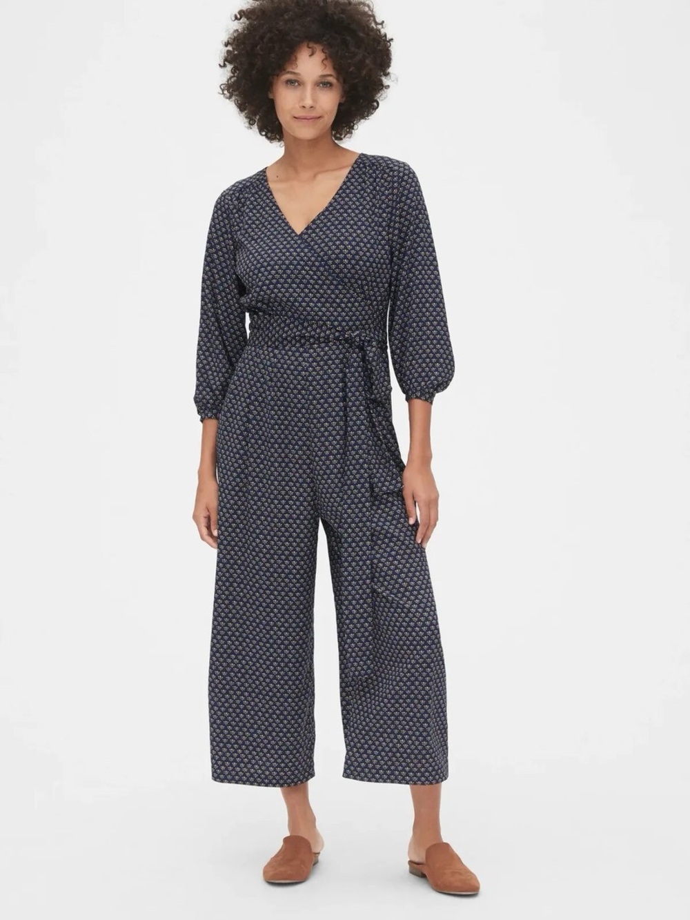 GAP Navy Printed Wrap-Front Jumpsuit